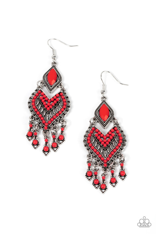 Paparazzi Dearly Debonair Red Fishhook Earrings - P5SE-RDXX-166XX
