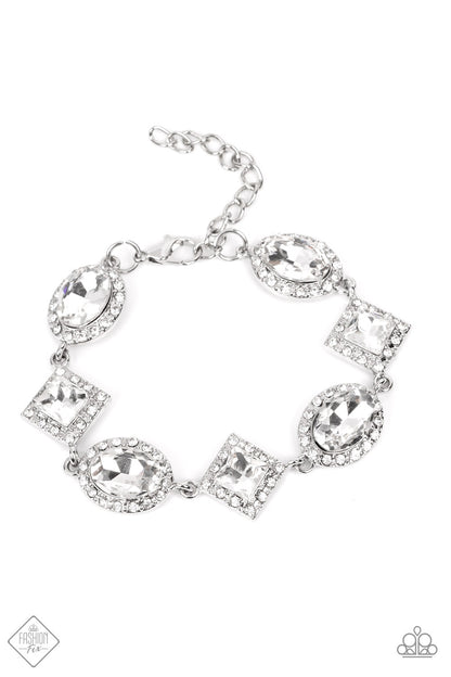 Paparazzi Decade of Dazzle White Clasp Bracelet - Fashion Fix Fiercely 5th Avenue September 2022 - P9RE-WTXX-543JX