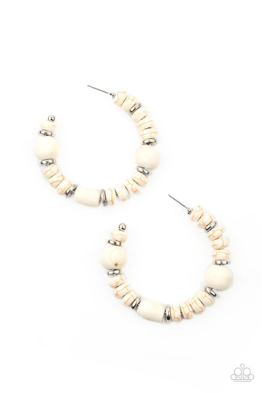 Paparazzi Definitely Down-To-Earth White Post Hoop Earrings - P5HO-WTXX-095XX