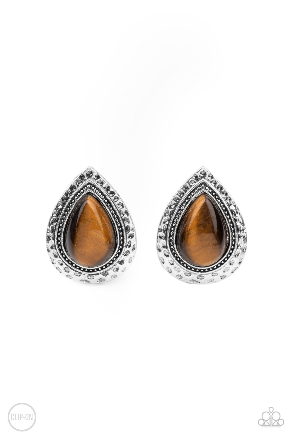 Paparazzi Desert Glow Brown Tiger's Eye Clip-On Earrings