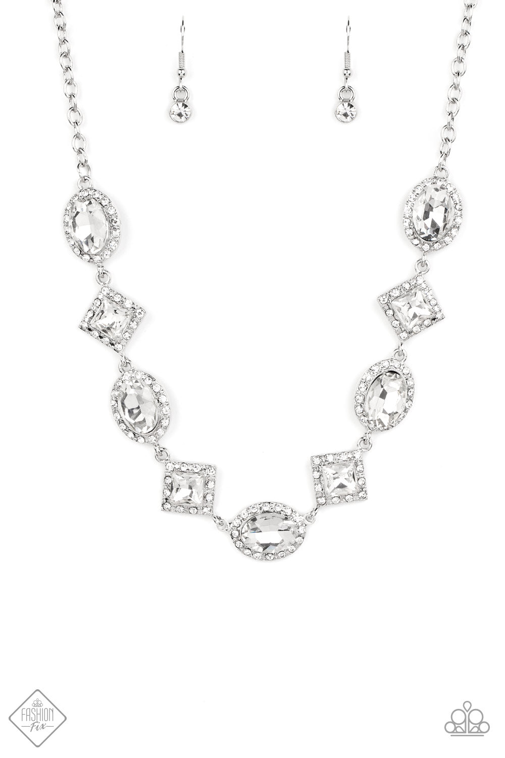 Paparazzi Diamond of the Season White Short Necklace - Fashion Fix Fiercely 5th Avenue September 2022 - P2RE-WTXX-628JX