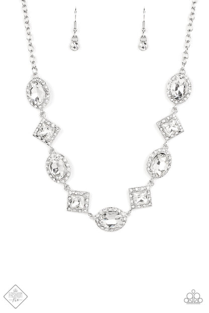 Paparazzi Diamond of the Season White Short Necklace - Fashion Fix Fiercely 5th Avenue September 2022 - P2RE-WTXX-628JX