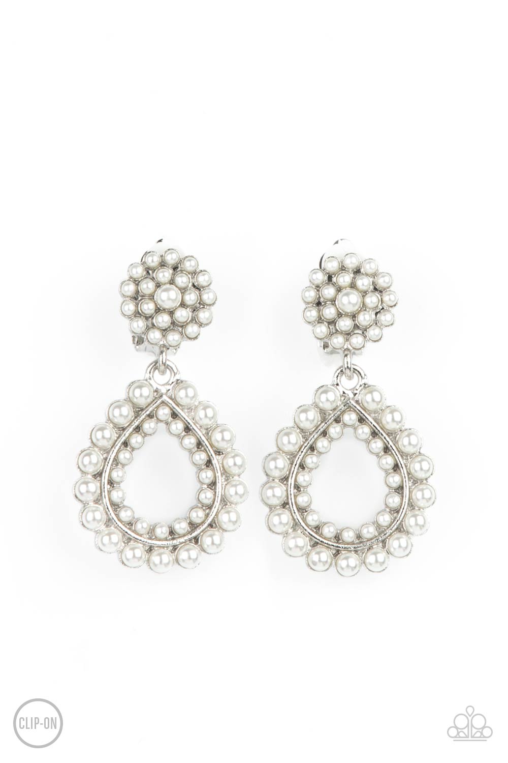 Paparazzi Discerning Droplets White Clip-On Earrings