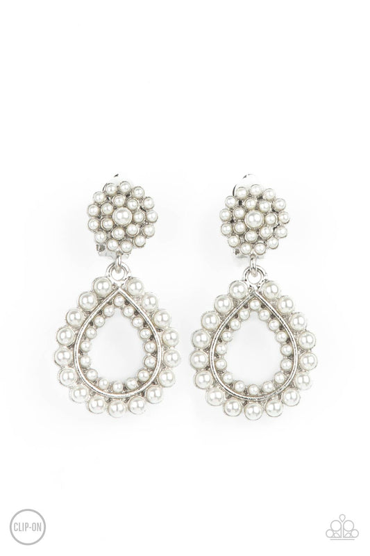 Paparazzi Discerning Droplets White Clip-On Earrings