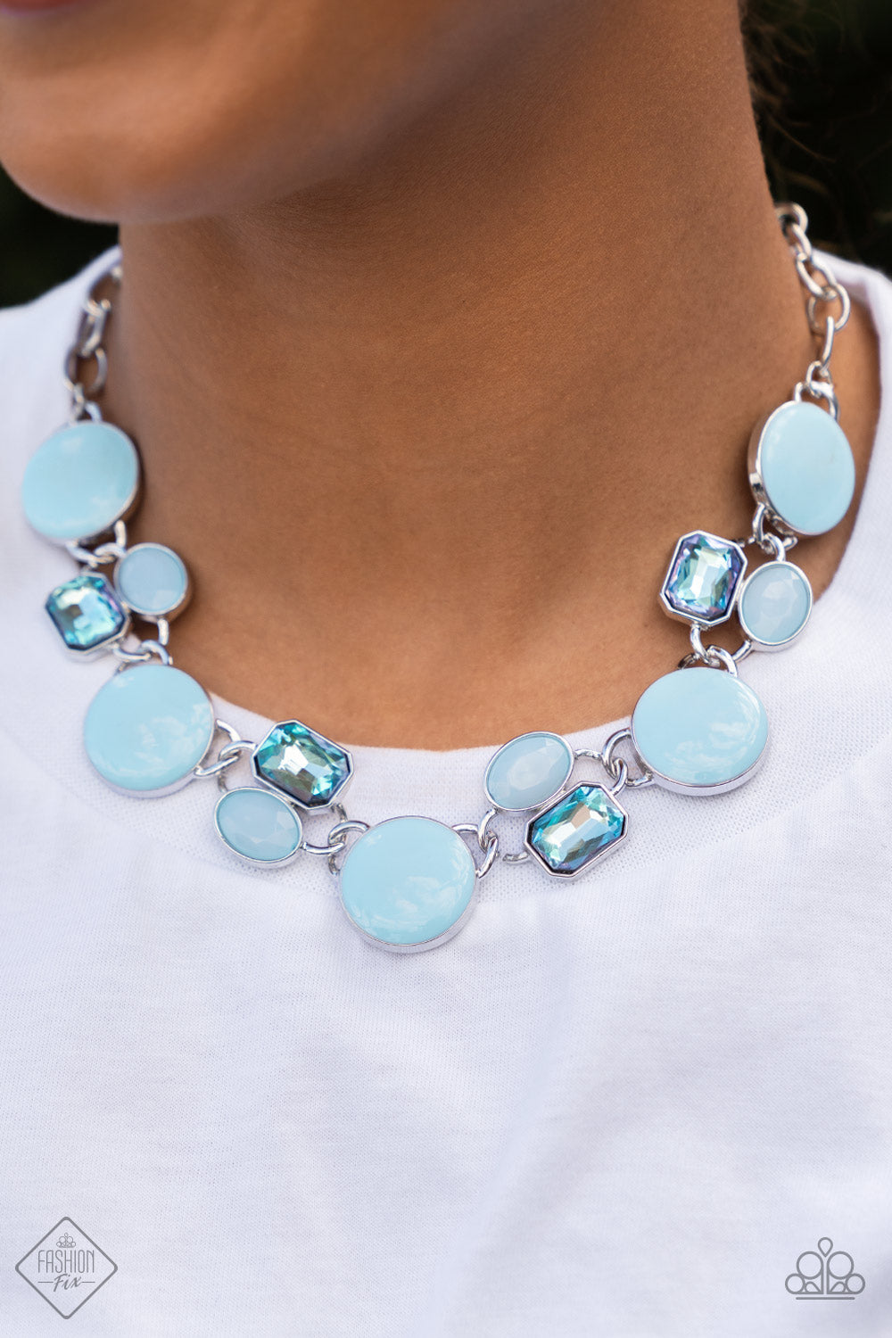 Paparazzi Dreaming in MULTICOLOR Blue Short Necklace - Fashion Fix Glimpses of Malibu May 2022