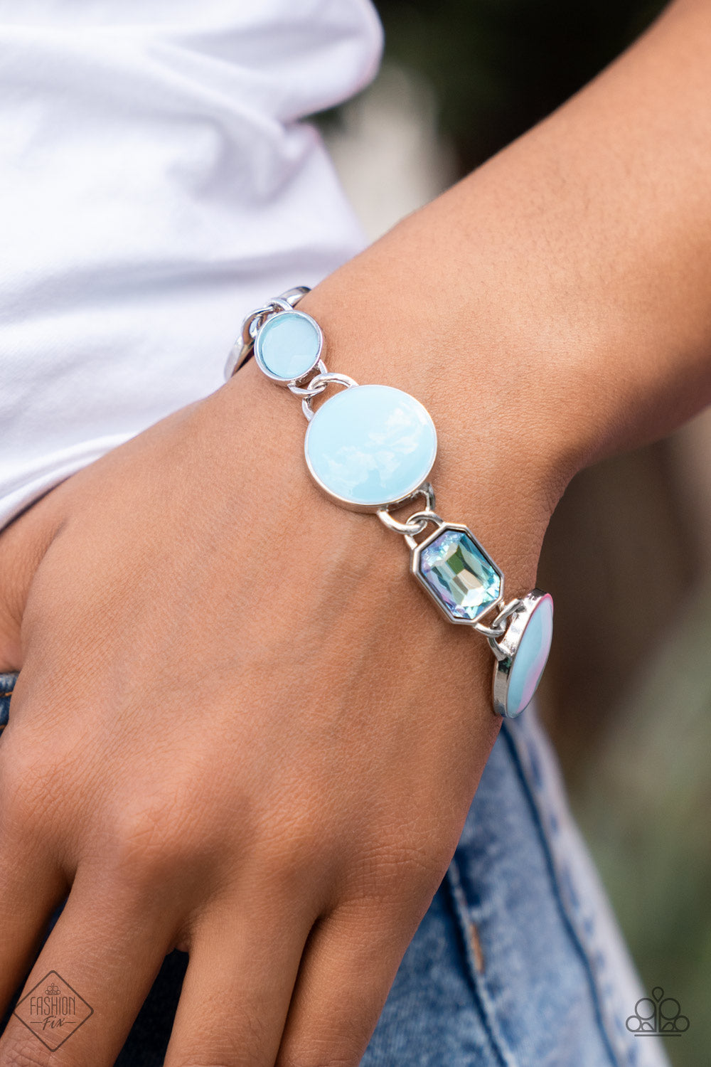 Paparazzi Dreamscape Dazzle Blue Clasp Bracelet - Fashion Fix Glimpses of Malibu May 2022