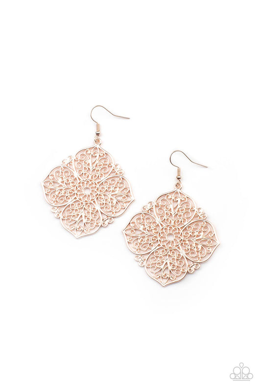 Paparazzi Dubai Detour Rose Gold Fishhook Earrings - P5WH-GDRS-095XX