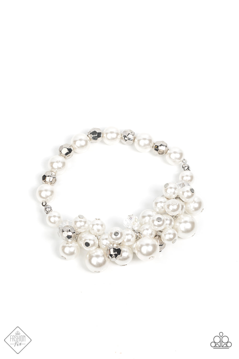 Paparazzi Elegantly Exaggerated White Stretch Bracelet - Fashion Fix Fiercely 5th Avenue January 2022