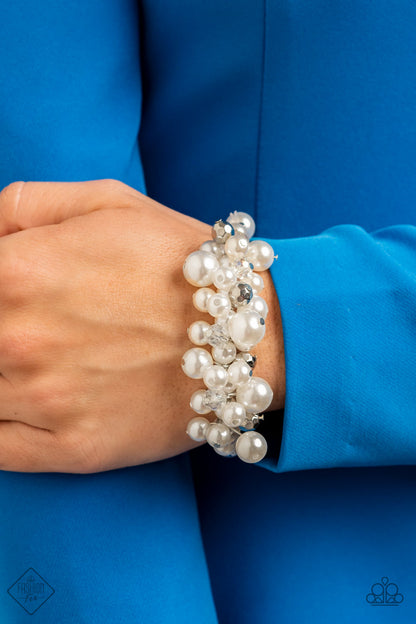 Paparazzi Elegantly Exaggerated White Stretch Bracelet - Fashion Fix Fiercely 5th Avenue January 2022