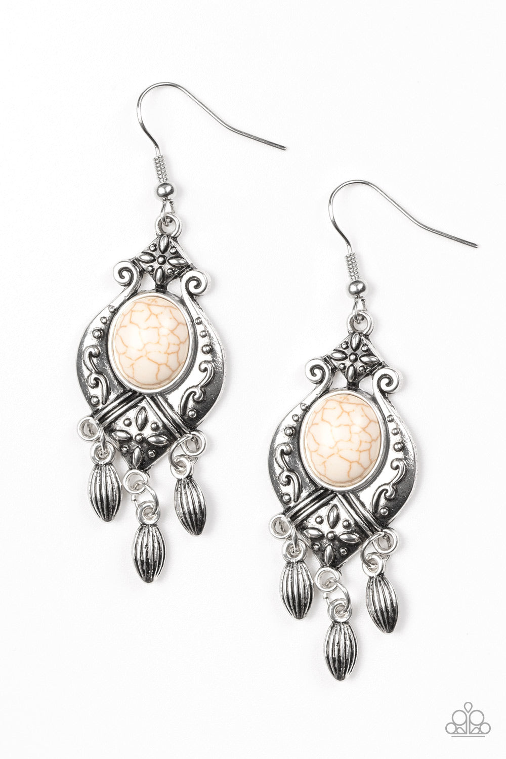 Paparazzi Enchantingly Environmentalist White Stone Fishhook Earrings - P5SE-WTXX-089XX