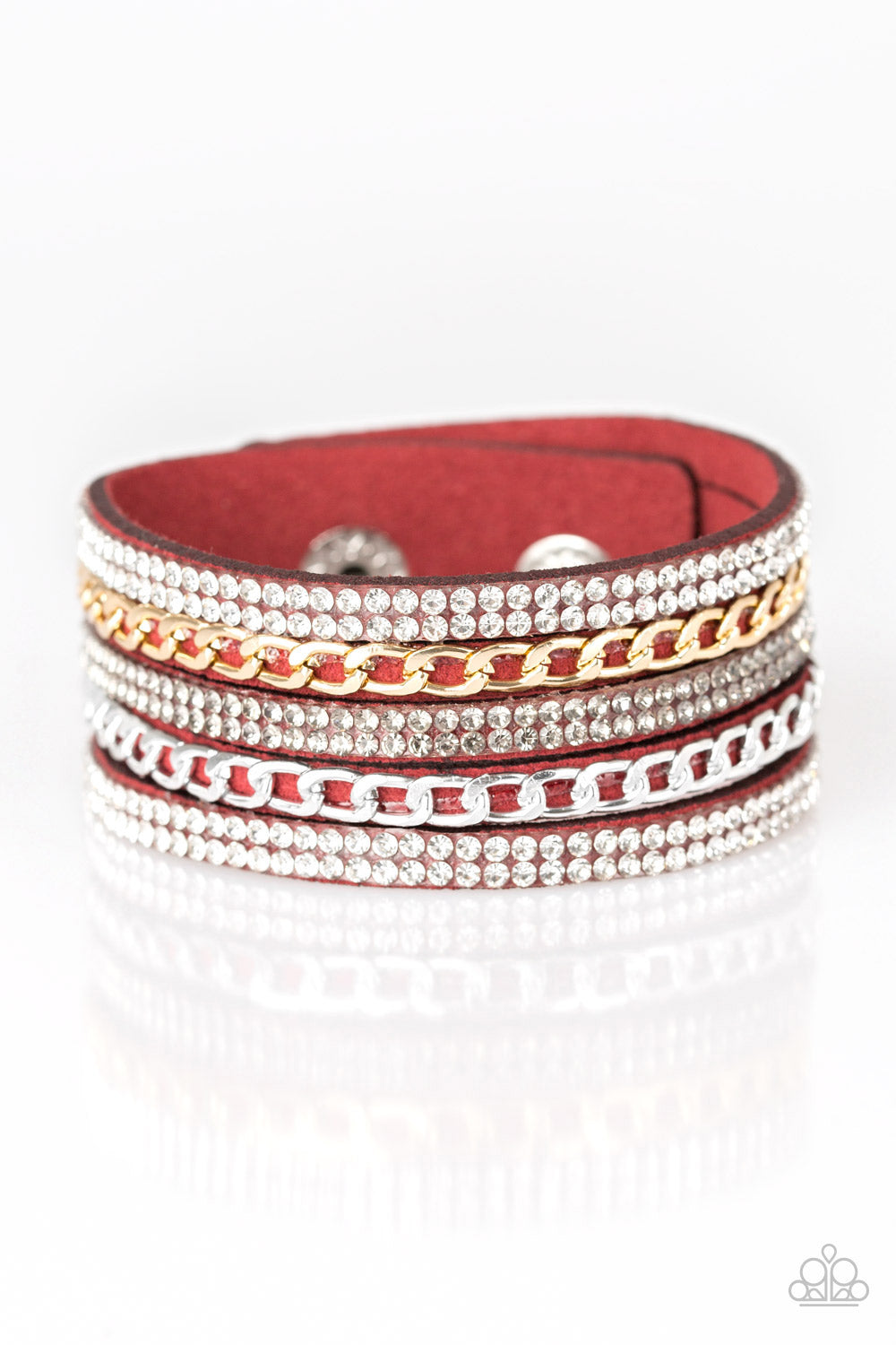 Paparazzi Fashion Fiend Red Single Wrap Snap Bracelet - P9DI-URRD-035XX