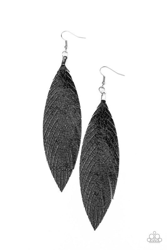 Paparazzi Feather Fantasy Black Fishhook Earrings - P5ST-BKXX-022XX