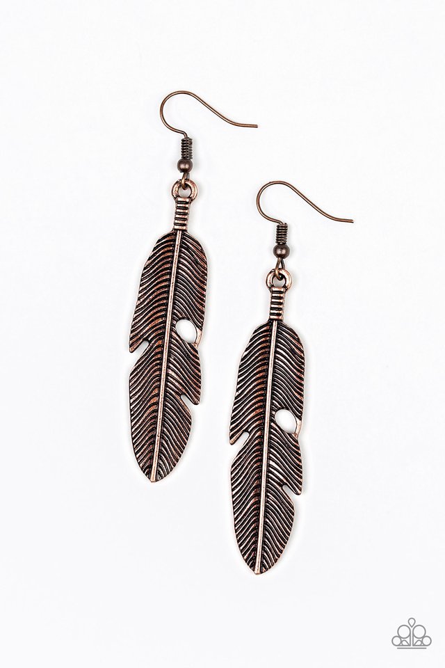 Paparazzi Feathers QUILL Fly Copper Fishhook Earrings