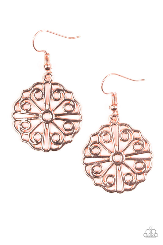 Paparazzi Feeling Frilly Copper Fishhook Earrings - P5WH-CPSH-086XX