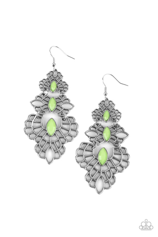 Paparazzi Flamboyant Frills Green Fishhook Earrings - P5SE-GRXX-112XX