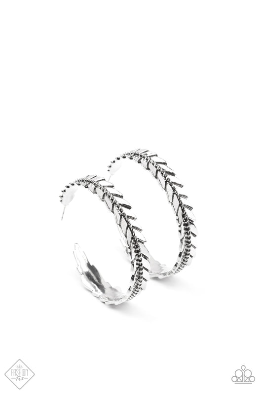 Paparazzi Flew The Next Silver Hoop Earrings - Fashion Fix Simply Santa Fe September 2021 - P5HO-SVXX-299DM