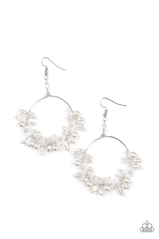 Paparazzi Floating Gardens White Fishhook Earrings - Life Of The Party Exclusive February 2022 - P5WH-WTXX-233XX