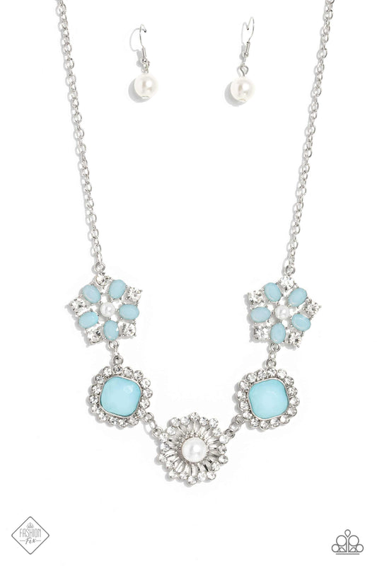 Paparazzi Flower Crown Blue Short Necklace - Fashion Fix Glimpses of Malibu April 2023 - P2RE-BLXX-408NR