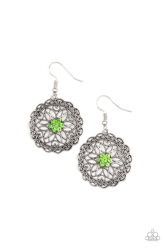 Paparazzi Flower Shop Sparkle Green Fishhook Earrings - P5WH-GRXX-253XX