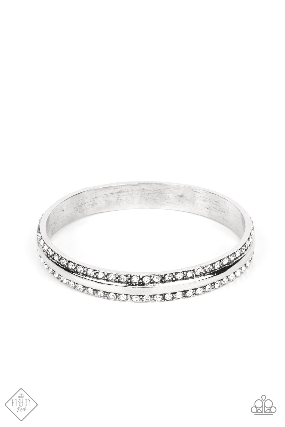 Paparazzi Forged Uproar White Bangle Bracelet - Fashion Fix Magnificent Musings September 2022 - P9BA-WTXX-031JW
