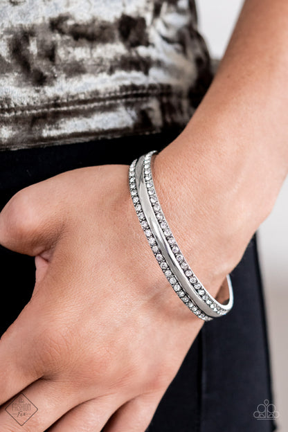 Paparazzi Forged Uproar White Bangle Bracelet - Fashion Fix Magnificent Musings September 2022 - P9BA-WTXX-031JW