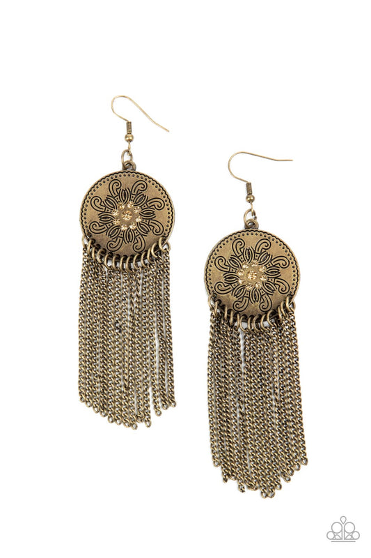 Paparazzi Fringe Control Brass Fishhook Earrings - P5WH-BRXX-146XX