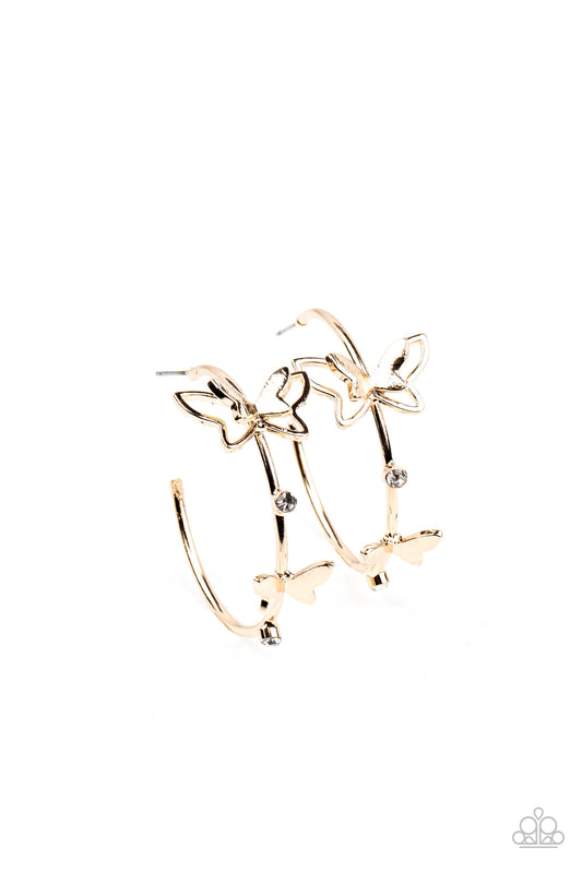 Paparazzi Full Out Flutter Gold Post Hoop Earrings - P5HO-GDXX-213XX