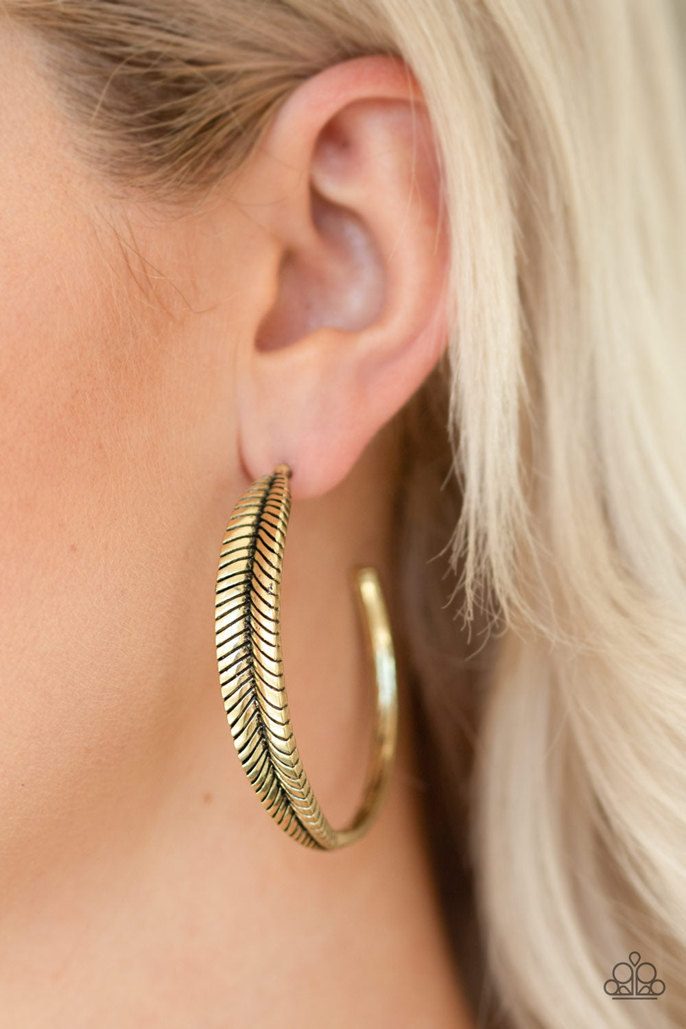 Paparazzi Funky Feathers Brass Post Hoop Earrings