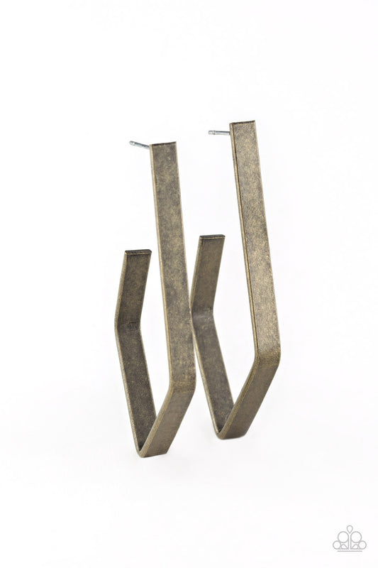Paparazzi Geo Grand Brass Post Earrings