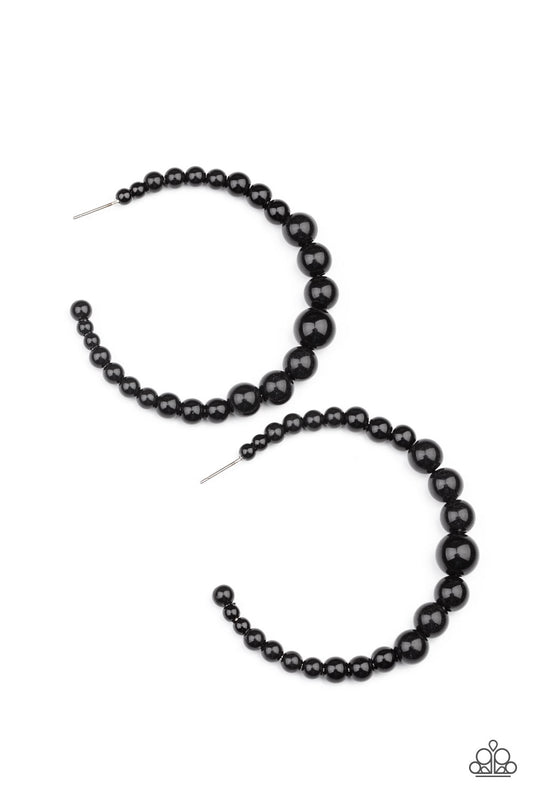 Paparazzi Glamour Graduate Black Post Hoop Earrings - P5HO-BKXX-200XX