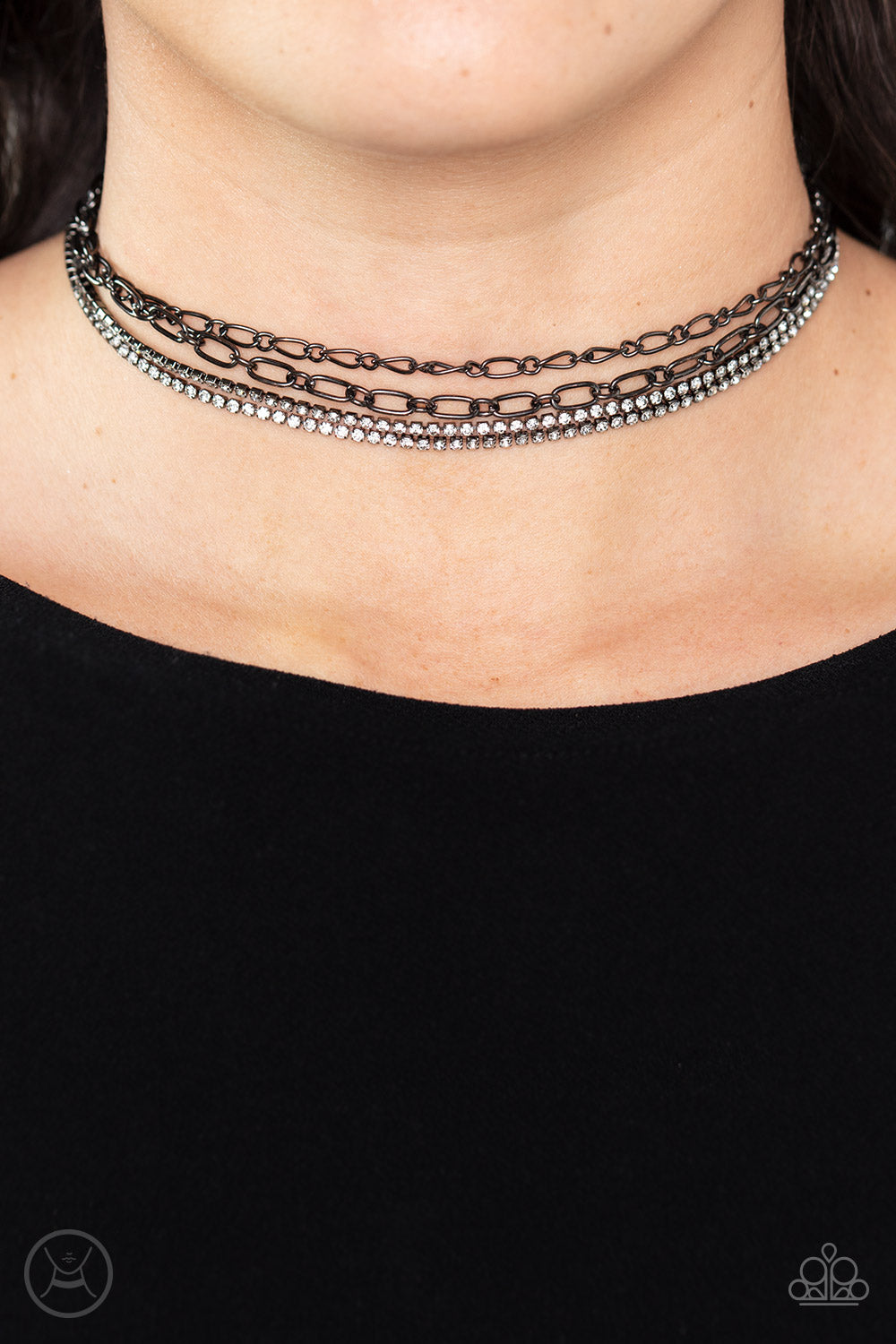 Paparazzi Glitter and Gossip Black Choker Necklace - P2CH-BKXX-090XX