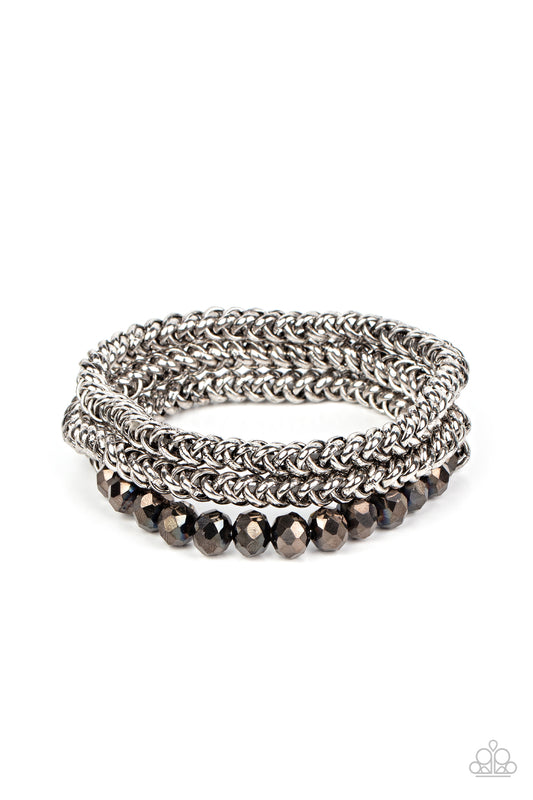 Paparazzi Gutsy and Glitzy Silver Stretch Bracelet - P9IN-SVXX-149XX