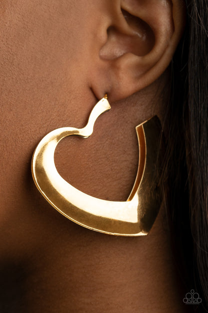 Paparazzi Heart-Racing Radiance Gold Post Hoop Earrings - P5HO-GDXX-186XX