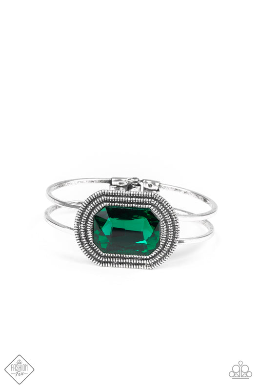 Paparazzi Heirloom Highness Green Hinge Cuff Bracelet - Fashion Fix December 2019 - P9ED-GRXX-029RM