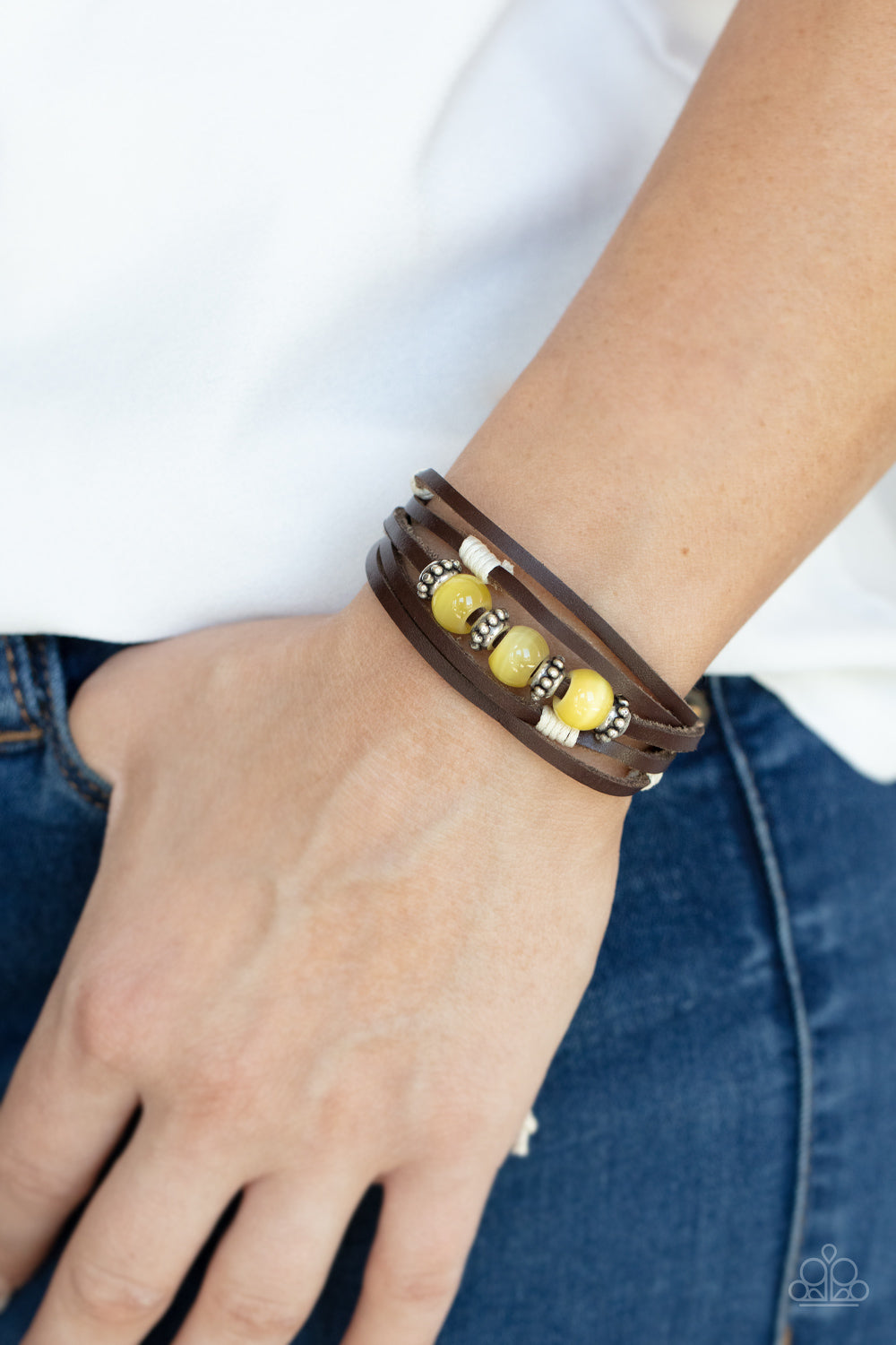 Paparazzi Homespun Radiance Yellow Sliding Knot Bracelet - P9UR-YWXX-074XX