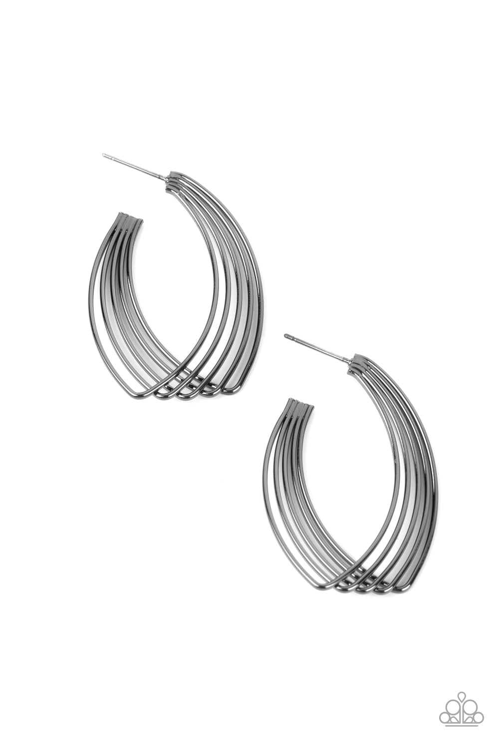 Paparazzi Industrial Illusion Black Post Hoop Earrings - P5HO-BKXX-213XX