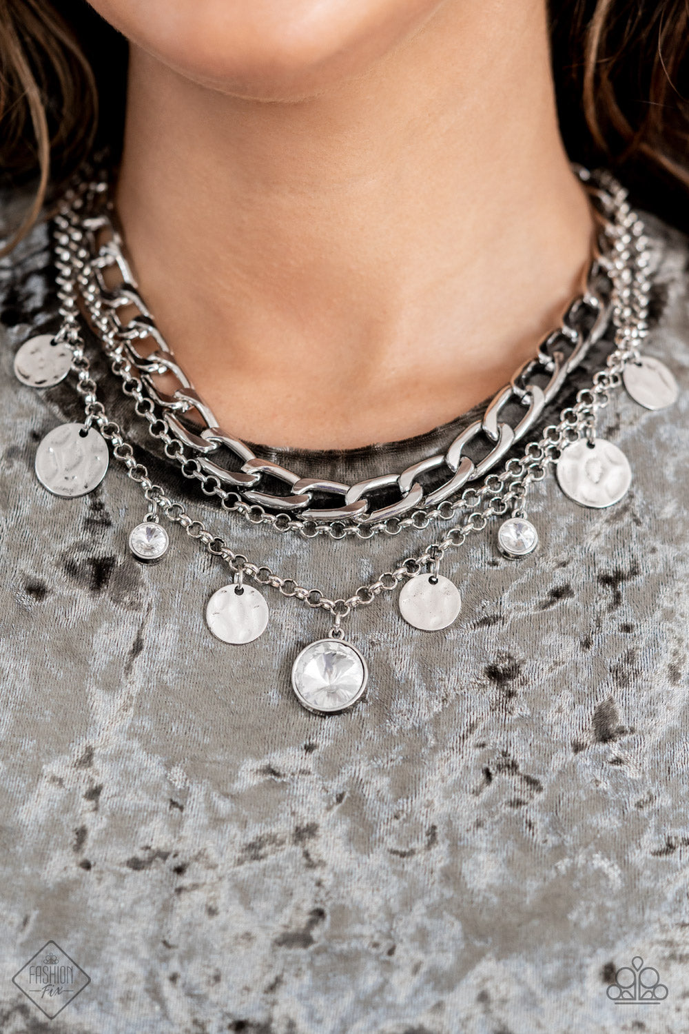 Paparazzi Industrial Noise White Short Necklace - Fashion Fix Magnificent Musings September 2022 - P2ST-WTXX-127JW