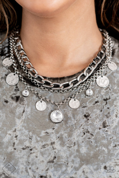 Paparazzi Industrial Noise White Short Necklace - Fashion Fix Magnificent Musings September 2022 - P2ST-WTXX-127JW