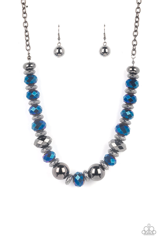 Paparazzi Interstellar Influencer Blue Short Necklace - Life Of The Party Exclusive May 2022 - P2ED-BLXX-044XX