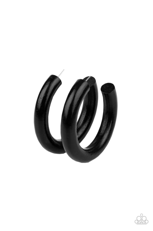Paparazzi I WOOD Walk 500 Miles Black Post Hoop Earrings