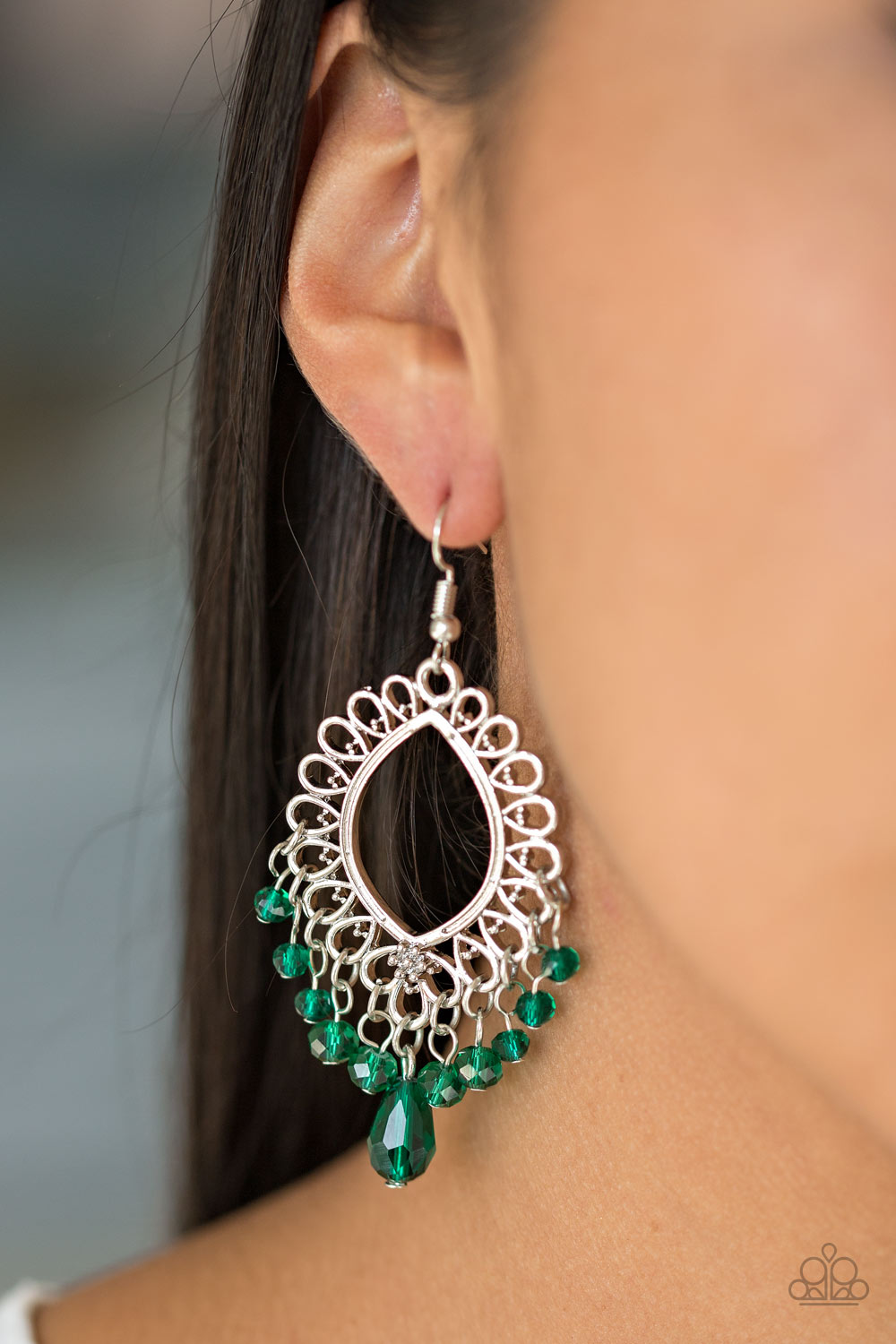 Paparazzi Just Say Noir Green Fishhook Earrings