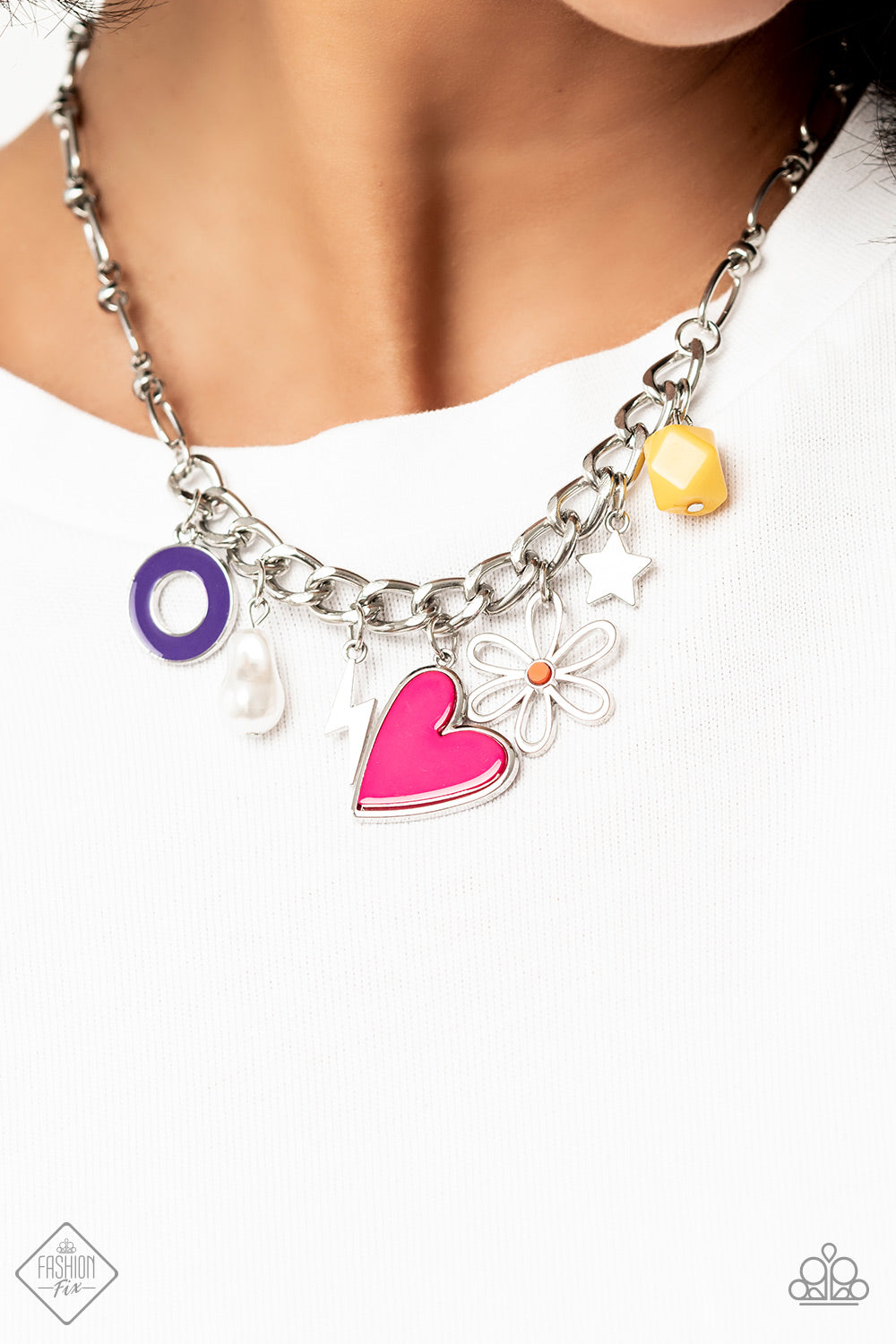 Paparazzi Living in CHARM-ony Multi Short Necklace - Fashion Fix Sunset Sightings September 2022 - P2WH-MTPK-282JJ