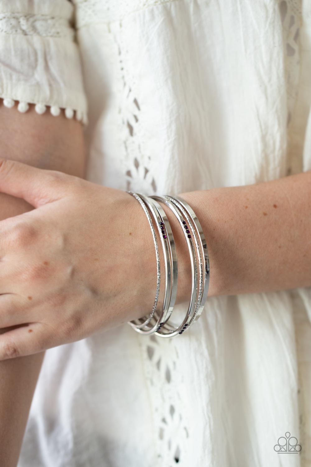 Paparazzi Lock, STACK, and Barrel Purple Bangle Bracelet - P9RE-PRXX-153XX