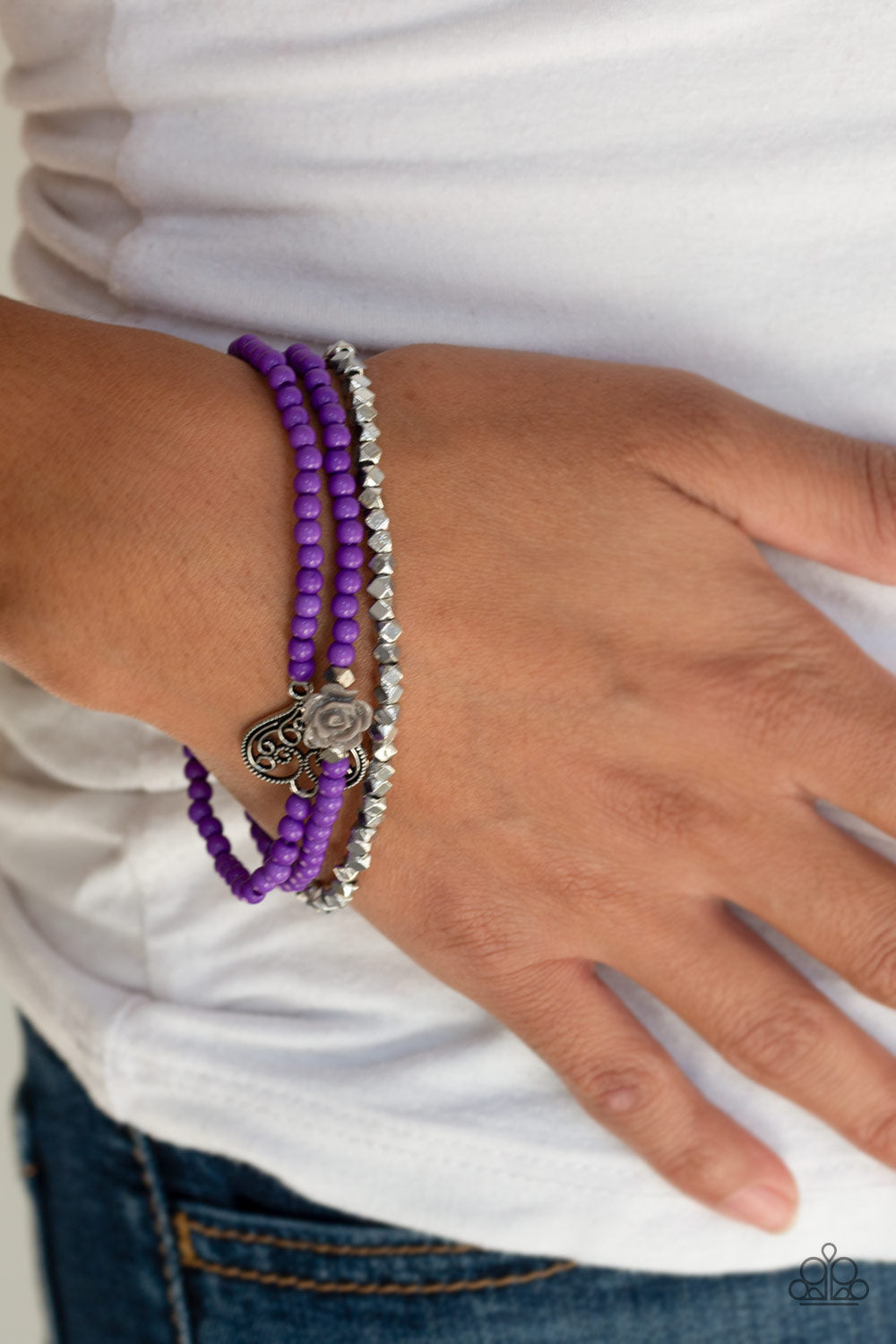 Paparazzi Lover's Loot Purple Stretch Bracelet - P9WH-PRXX-170XX