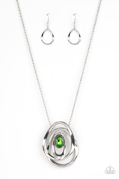 Paparazzi Luminous Labyrinth Green Long Necklace - P2IN-GRXX-044XX