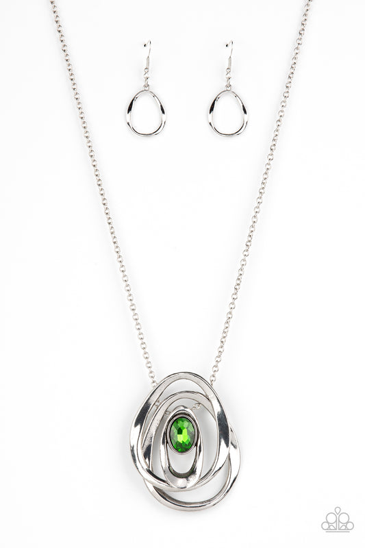Paparazzi Luminous Labyrinth Green Long Necklace - P2IN-GRXX-044XX