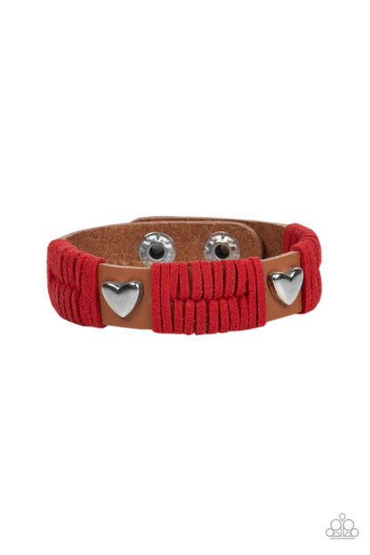 Paparazzi Lusting for Wanderlust Red Single Wrap Snap Bracelet - P9UR-RDXX-140XX