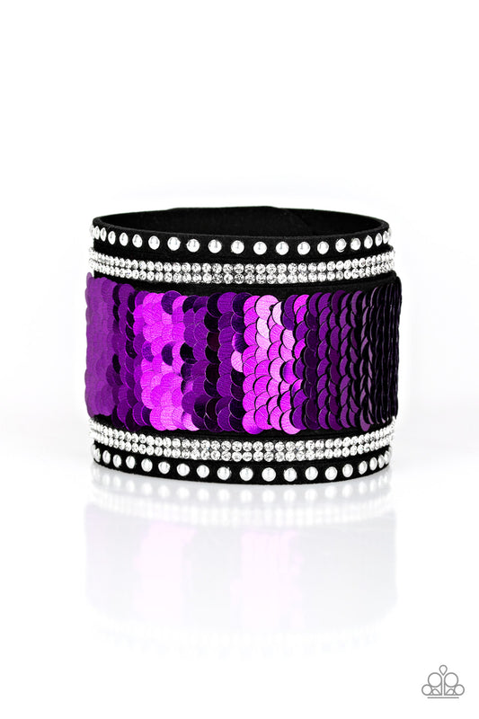 Paparazzi Mermaids Have More Fun Purple Sequin Single Wrap Snap Bracelet - P9DI-URPR-047XX