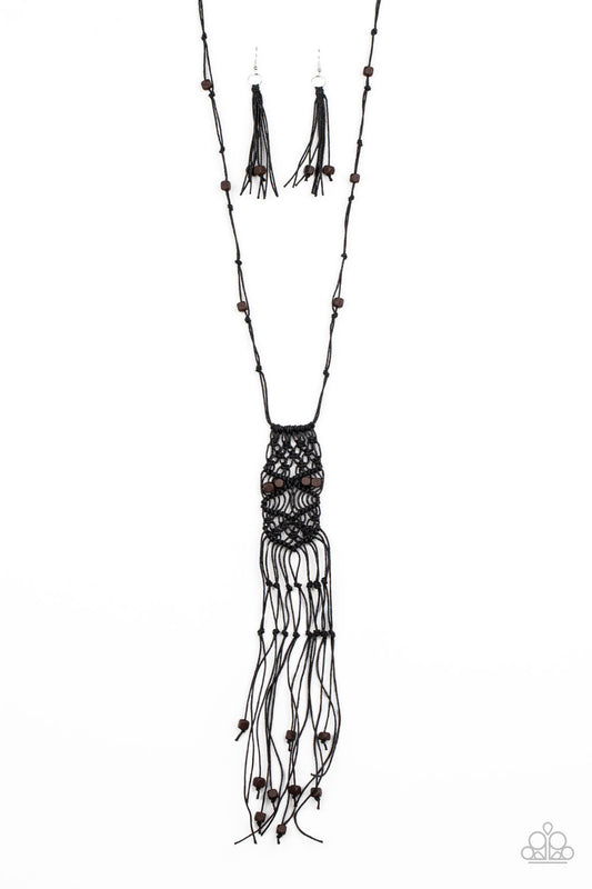 Paparazzi Macrame Majesty Black Long Necklace