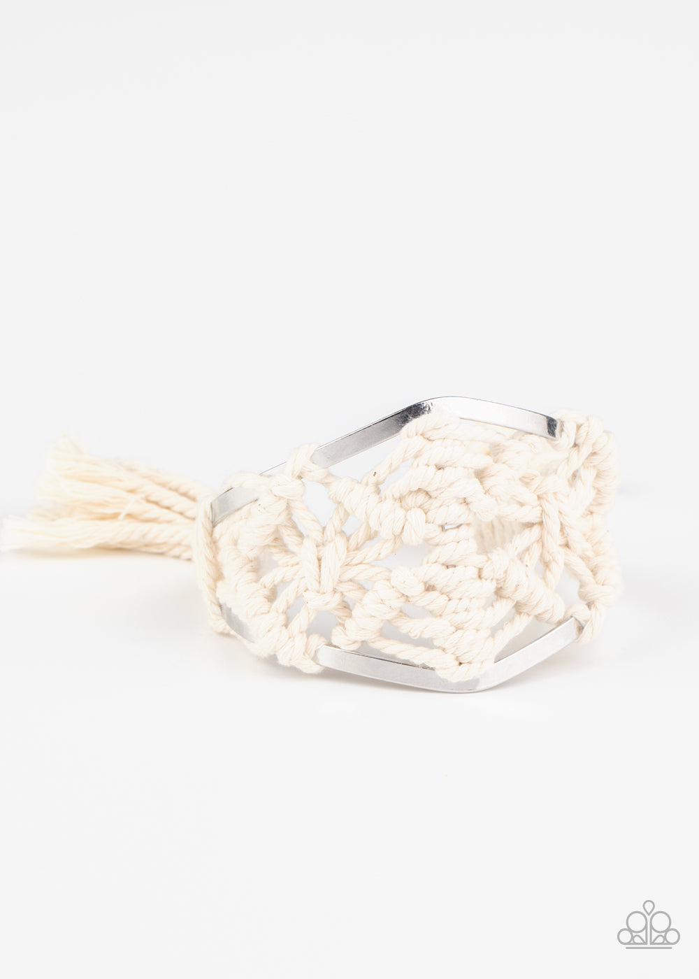 Paparazzi Macrame Mode White Cuff Bracelet - Life Of The Party Exclusive September 2020